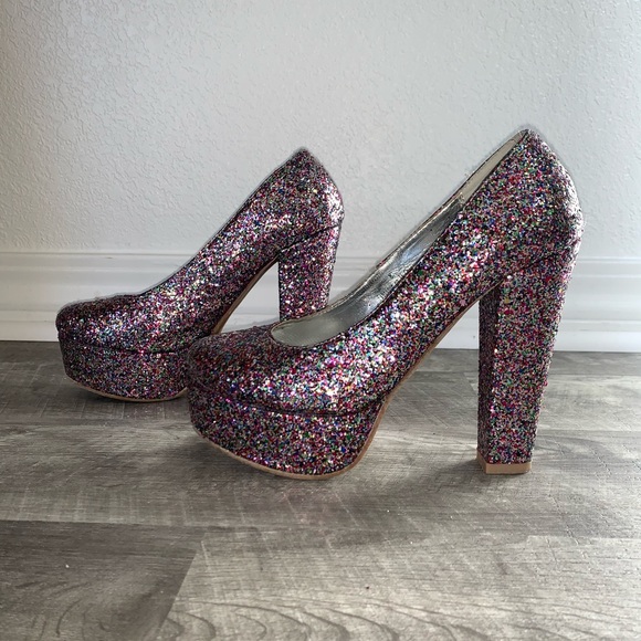 Kimchi Blue Glitter Platform Heels Burlesque Pride - Picture 3 of 5